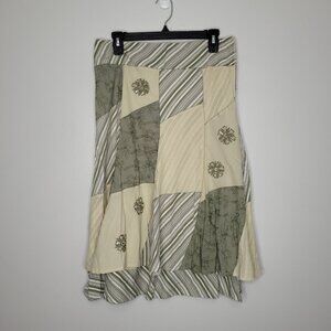 y2k cream green mixed print embroidered grunge boho funky midi skirt